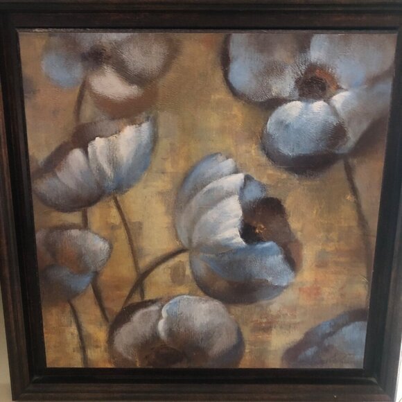 Flowers In Dusk by Silvia Vassileva Framed Art 14"X14" Blue Flowers - Picture 2 of 6